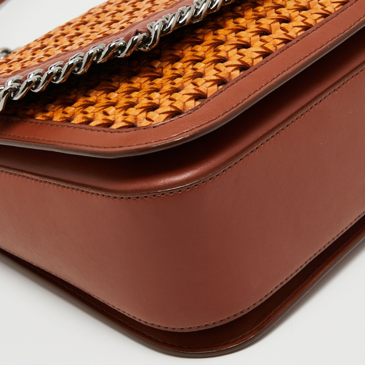 Pre Owned Stella McCartney Brown Woven Faux Leather Falabella Box Crossbody Bag
