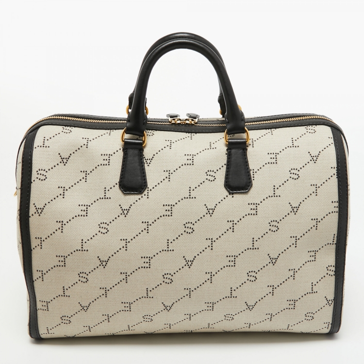 Pre Owned Stella McCartney Beige/Black Canvas and Faux Leather Boston Bag