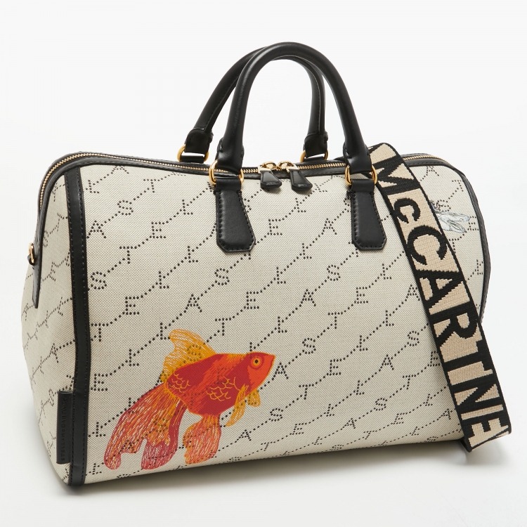 Pre Owned Stella McCartney Beige/Black Canvas and Faux Leather Boston Bag