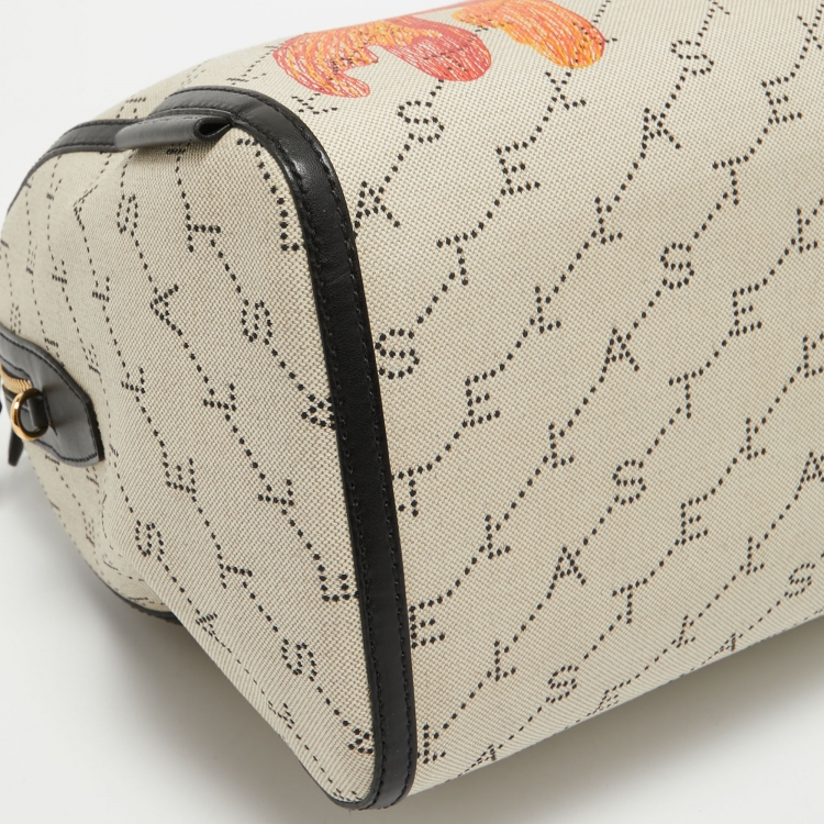Pre Owned Stella McCartney Beige/Black Canvas and Faux Leather Boston Bag