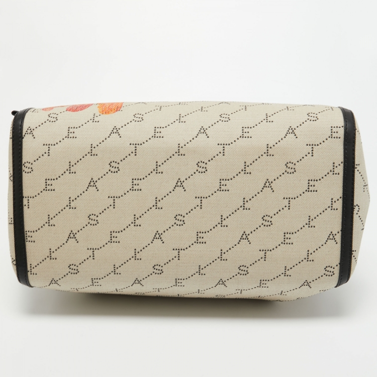 Pre Owned Stella McCartney Beige/Black Canvas and Faux Leather Boston Bag