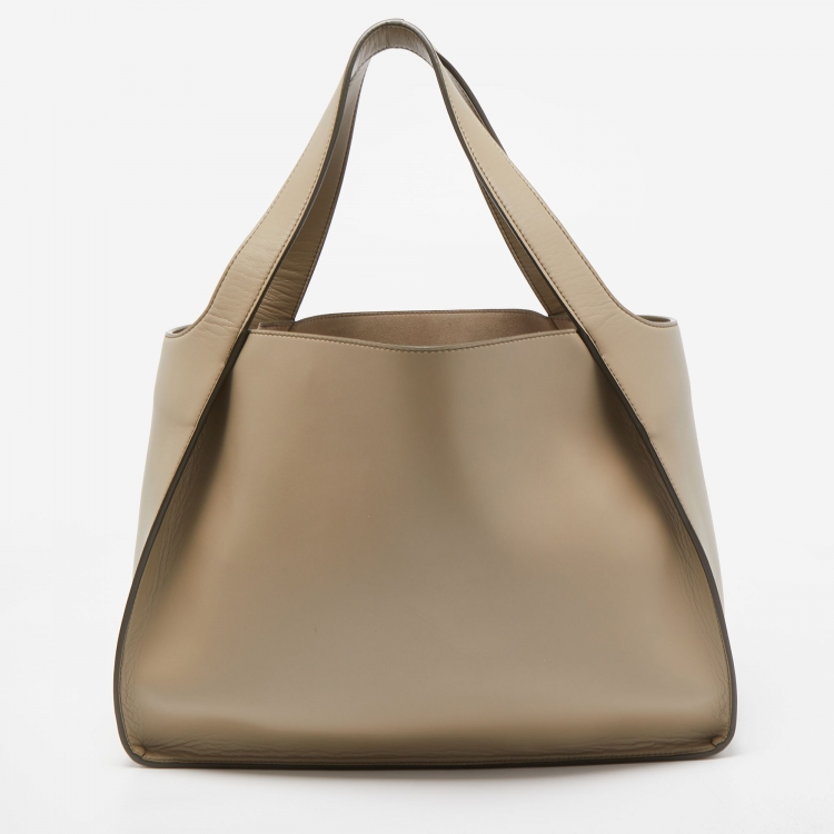 Pre Owned Stella McCartney Beige Faux Leather Perforated Logo Tote