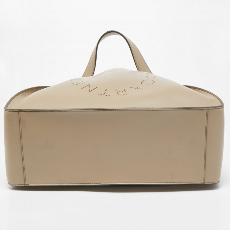 Pre Owned Stella McCartney Beige Faux Leather Perforated Logo Tote