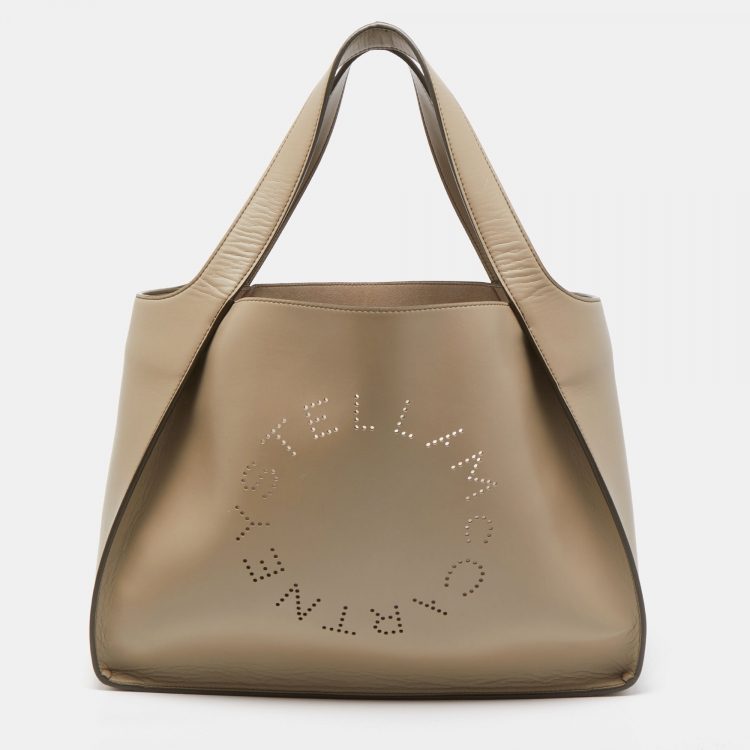 Pre Owned Stella McCartney Beige Faux Leather Perforated Logo Tote