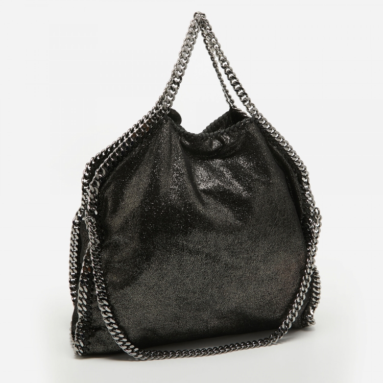 Pre Owned Stella McCartney Metallic Black Faux Leather Small Falabella Tote