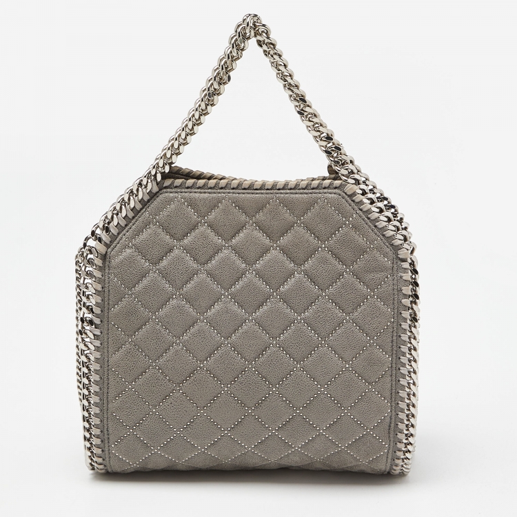 Pre Owned Stella McCartney Grey Quilted Faux Suede Mini Falabella Tote