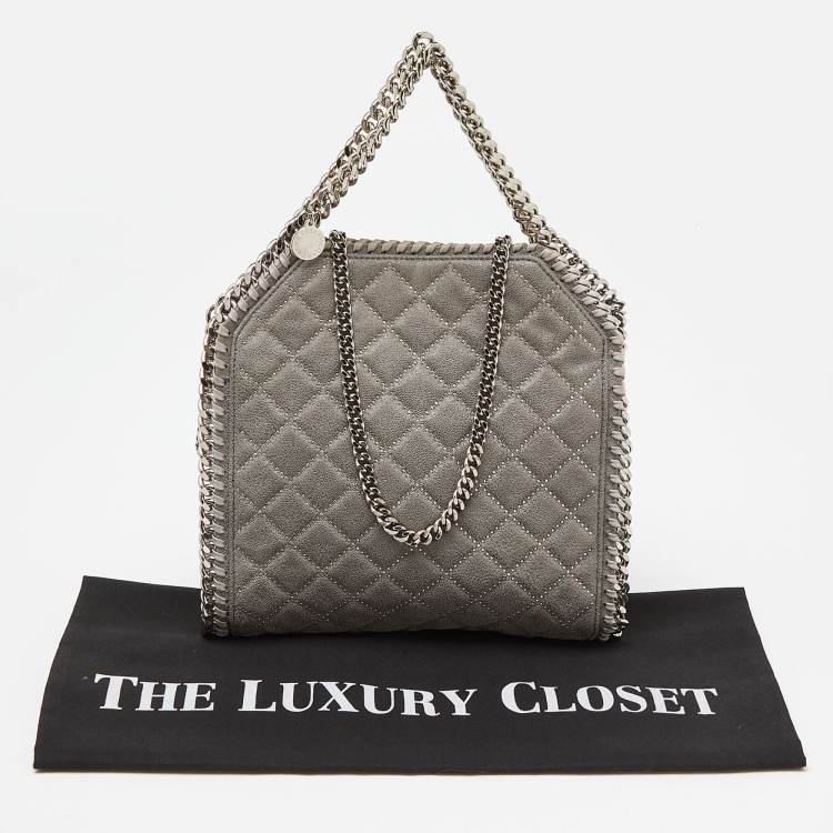 Pre Owned Stella McCartney Grey Quilted Faux Suede Mini Falabella Tote