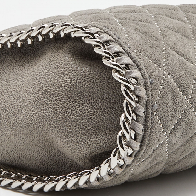 Pre Owned Stella McCartney Grey Quilted Faux Suede Mini Falabella Tote
