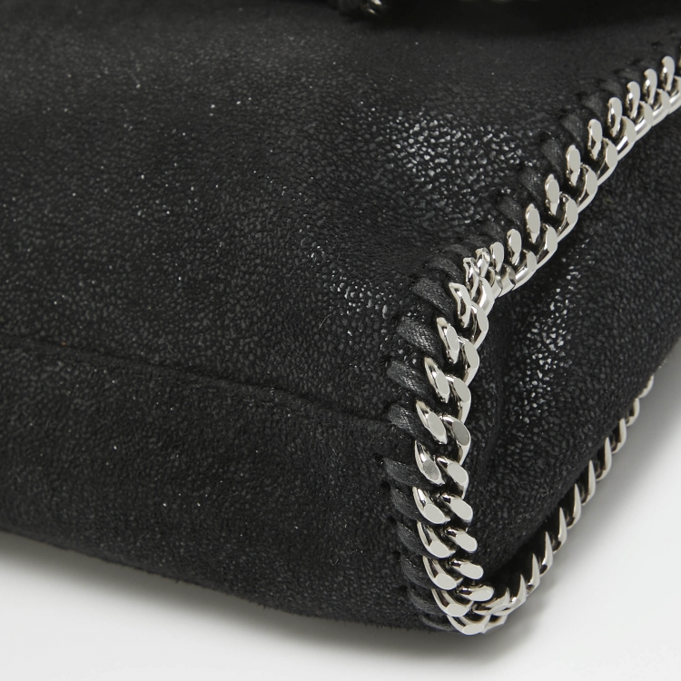Pre Owned Stella McCartney Black Faux Leather Falabella Flap Shoulder Bag