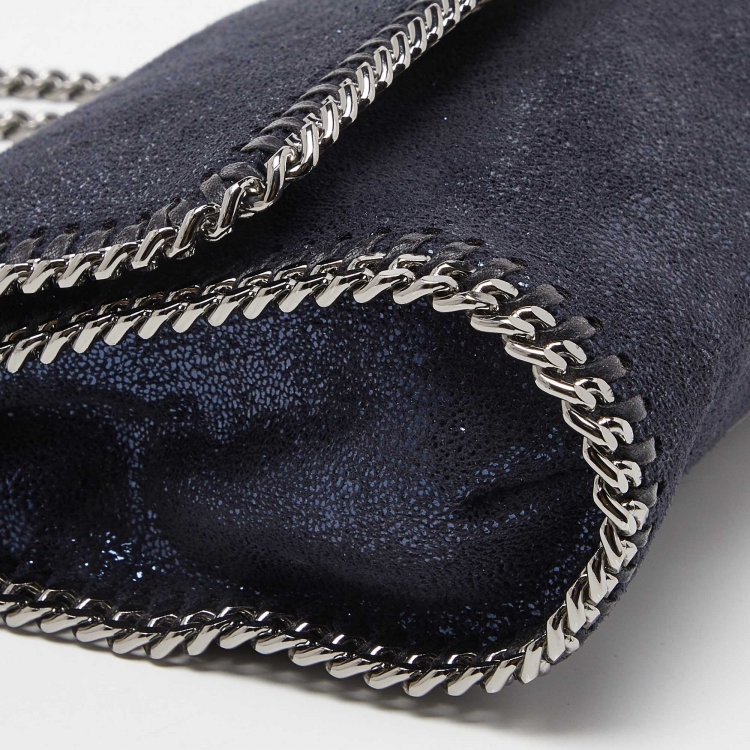Pre Owned Stella McCartney Metallic Blue Faux Suede Falabella Flap Shoulder Bag