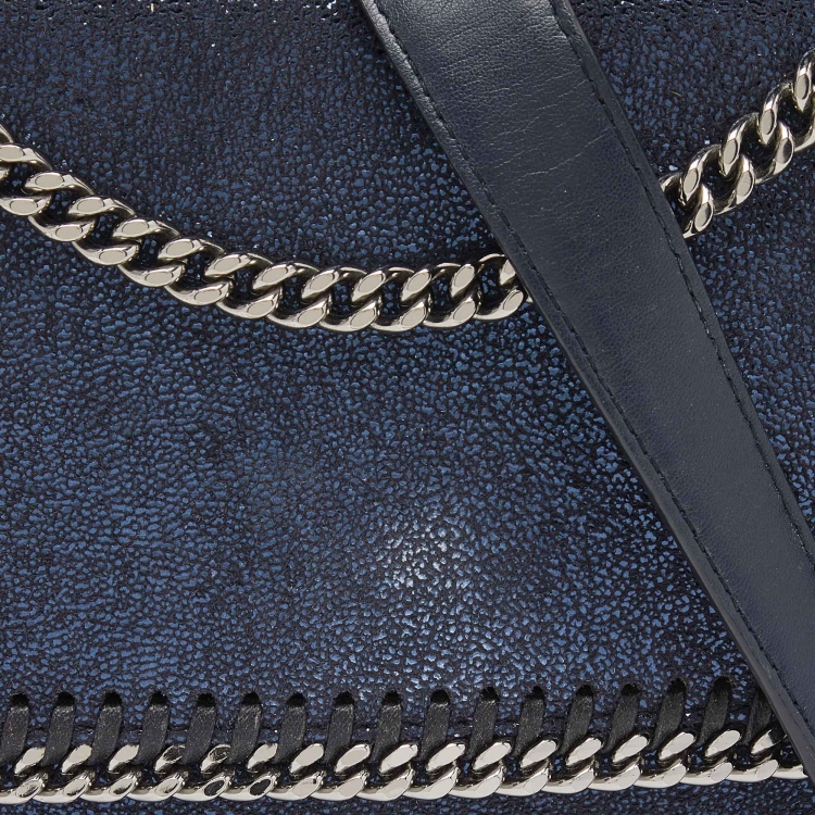 Pre Owned Stella McCartney Metallic Blue Faux Suede Falabella Flap Shoulder Bag