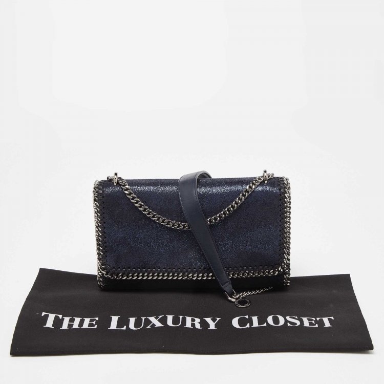 Pre Owned Stella McCartney Metallic Blue Faux Suede Falabella Flap Shoulder Bag
