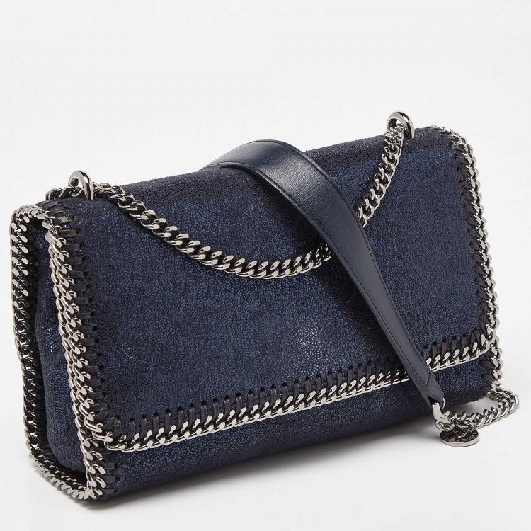 Pre Owned Stella McCartney Metallic Blue Faux Suede Falabella Flap Shoulder Bag