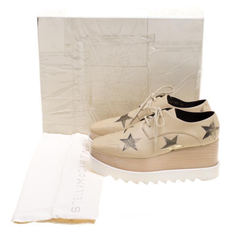 Pre Owned Stella McCartney Beige Faux Leather Elyse Star Platform Lace Up Derby Size 38