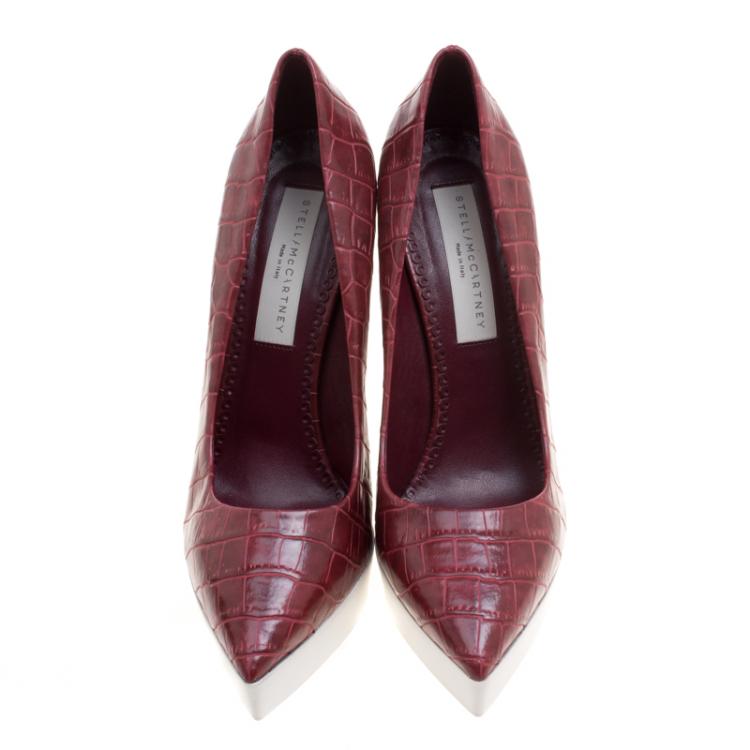 Pre Owned Stella McCartney Red Croc Embossed Faux Leather Platform Pumps Size 39