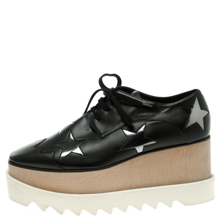 Pre Owned Stella McCartney Black Faux Leather Elyse Star Platform Derby Size 37.5