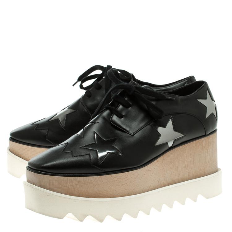 Pre Owned Stella McCartney Black Faux Leather Elyse Star Platform Derby Size 37.5