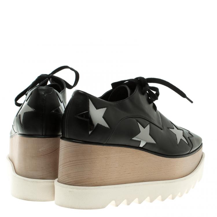Pre Owned Stella McCartney Black Faux Leather Elyse Star Platform Derby Size 37.5