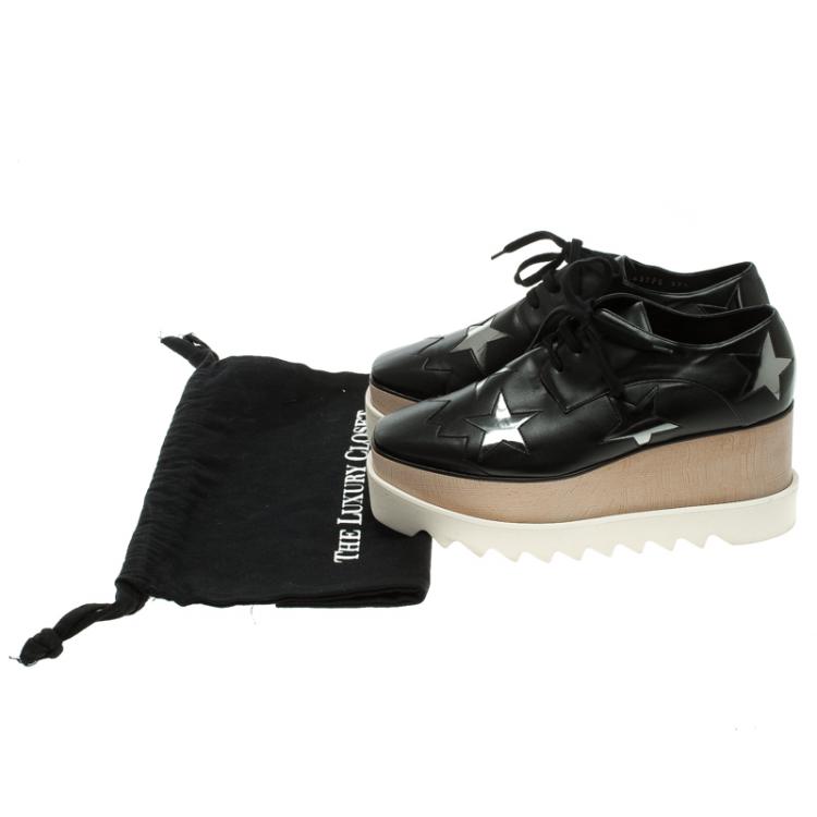 Pre Owned Stella McCartney Black Faux Leather Elyse Star Platform Derby Size 37.5
