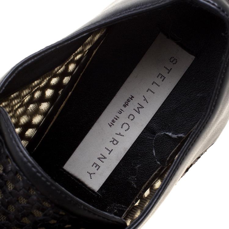Pre Owned Stella McCartney Black Woven Faux Leather Canyon Wicker Elyse Platform Brogues Size 36.5