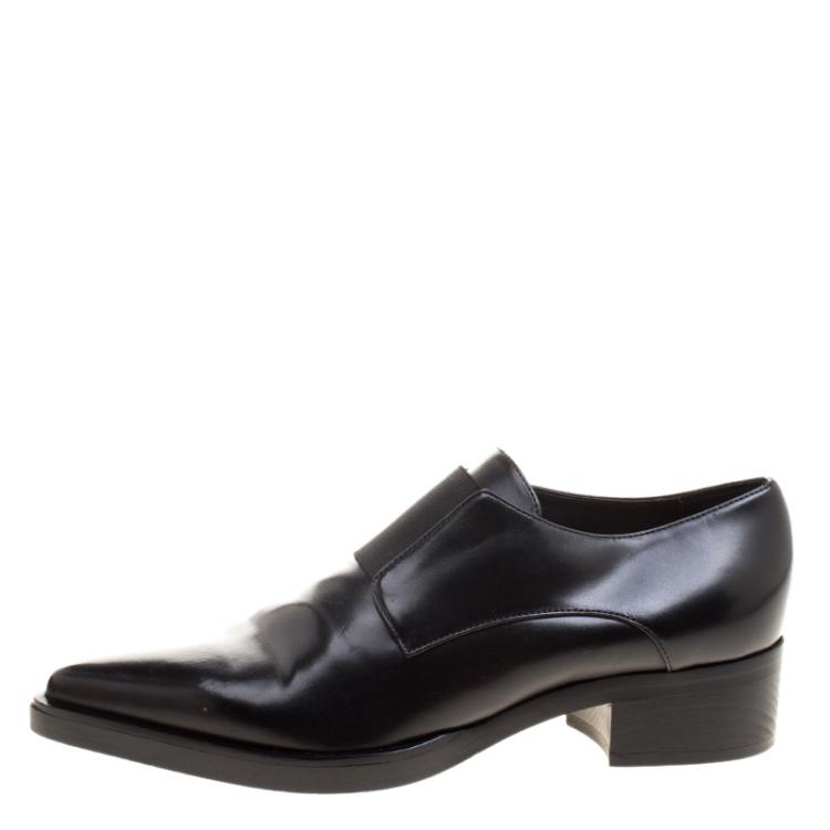 Pre Owned Stella McCartney Black Faux Leather Frankie Pointed Toe Elastic Detail Loafers Size 38