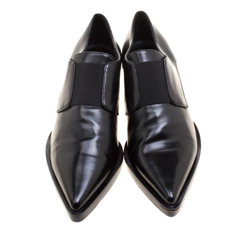 Pre Owned Stella McCartney Black Faux Leather Frankie Pointed Toe Elastic Detail Loafers Size 38