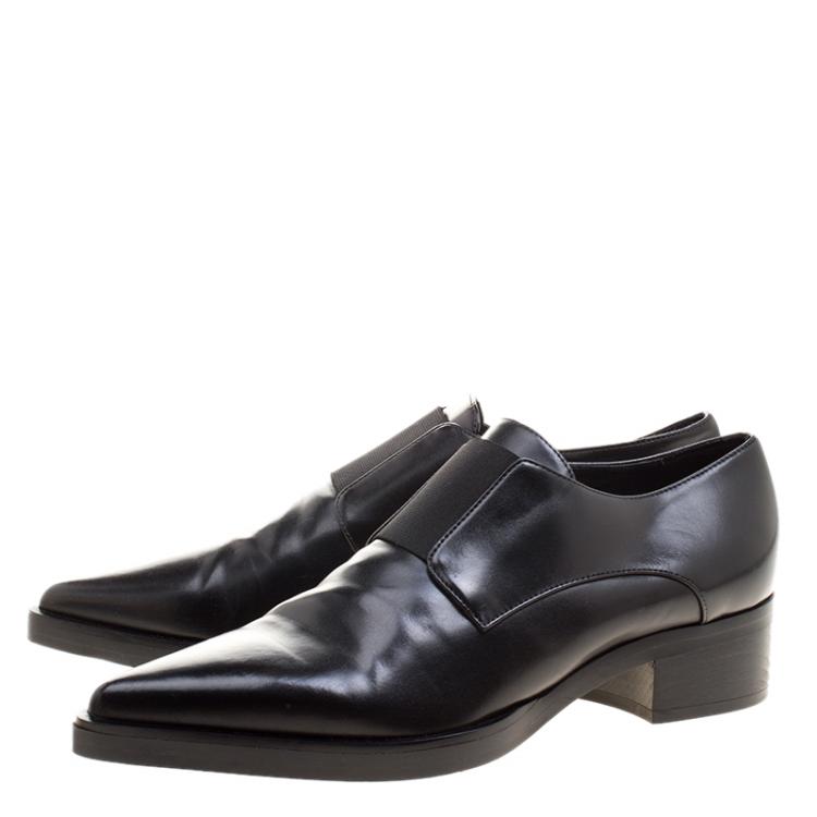 Pre Owned Stella McCartney Black Faux Leather Frankie Pointed Toe Elastic Detail Loafers Size 38