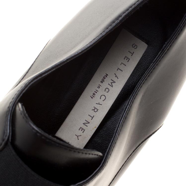 Pre Owned Stella McCartney Black Faux Leather Frankie Pointed Toe Elastic Detail Loafers Size 38