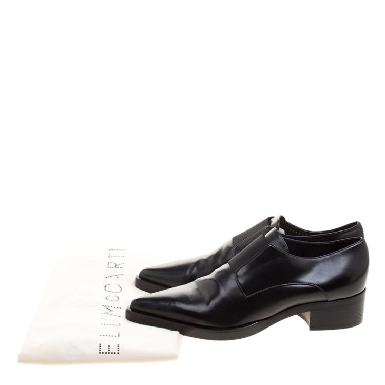 Pre Owned Stella McCartney Black Faux Leather Frankie Pointed Toe Elastic Detail Loafers Size 38