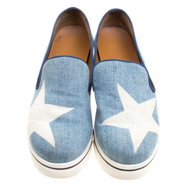 Pre Owned Stella McCartney Light Wash Star Printed Denim Binx Platform Slip On Sneakers Size 40