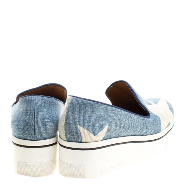 Pre Owned Stella McCartney Light Wash Star Printed Denim Binx Platform Slip On Sneakers Size 40