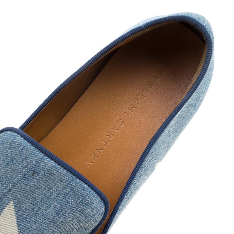 Pre Owned Stella McCartney Light Wash Star Printed Denim Binx Platform Slip On Sneakers Size 40