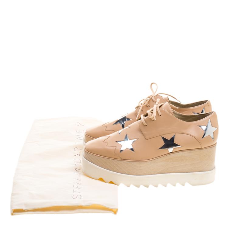 Pre Owned Stella McCartney Beige Faux Leather Elyse Star Platform Lace Up Derby Size 39