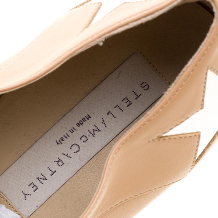 Pre Owned Stella McCartney Beige Faux Leather Elyse Star Platform Lace Up Derby Size 39