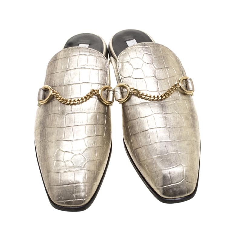 Pre Owned Stella McCartney Metallic Faux Croc Effect Leather Slip On Loafers Size 37