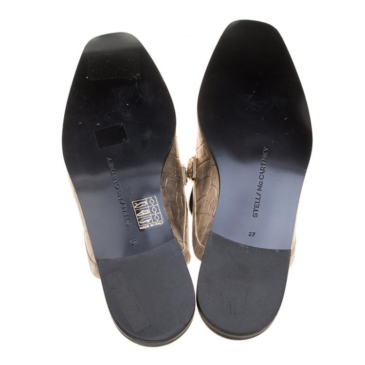 Pre Owned Stella McCartney Metallic Faux Croc Effect Leather Slip On Loafers Size 37