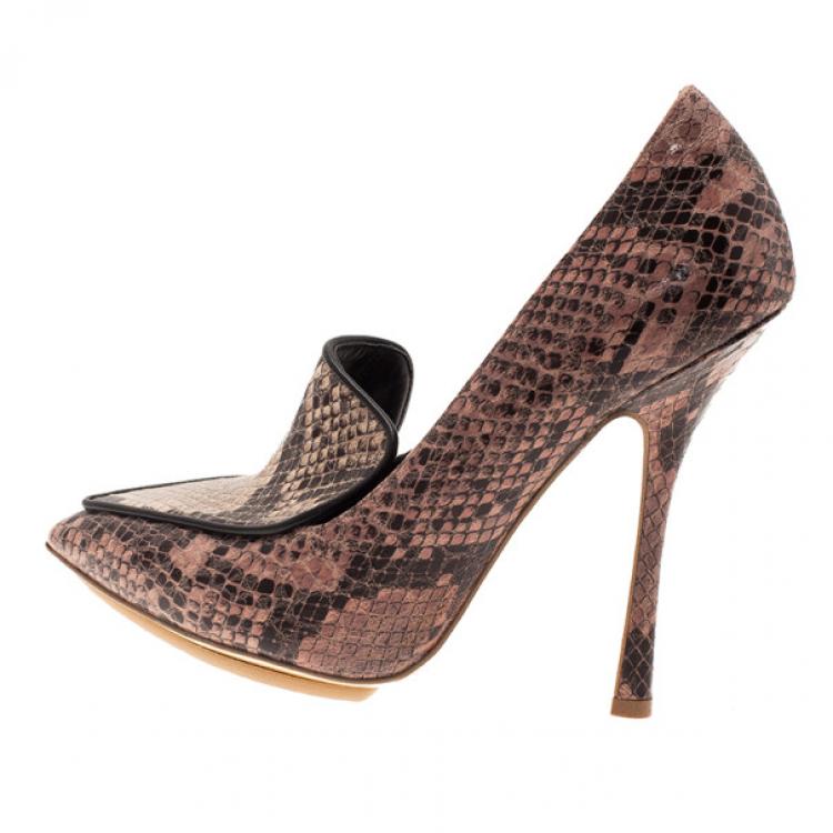 Pre Owned Stella McCartney Python Embossed Pointed Toe Loafer Pumps Size 38