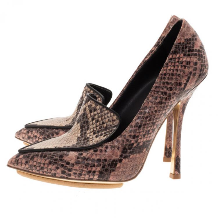Pre Owned Stella McCartney Python Embossed Pointed Toe Loafer Pumps Size 38