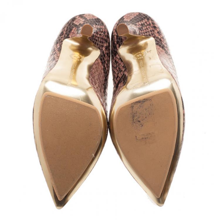Pre Owned Stella McCartney Python Embossed Pointed Toe Loafer Pumps Size 38