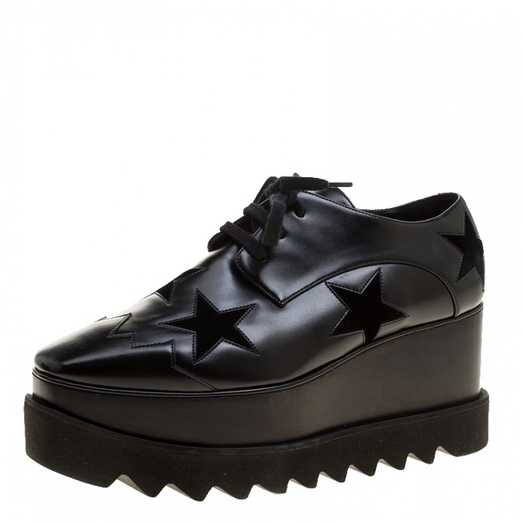 Pre Owned Stella McCartney Black Faux Leather Elyse Star Platform Derby Size 37