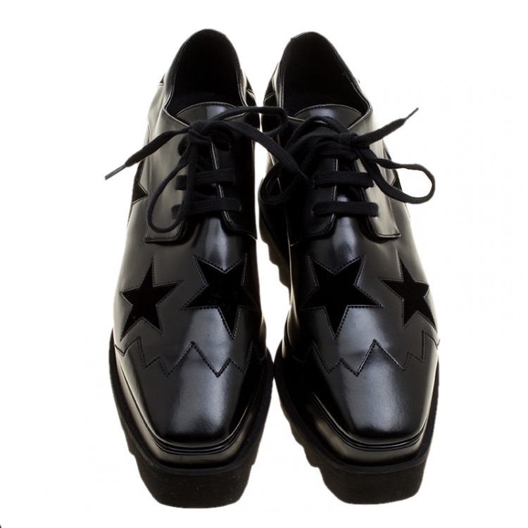 Pre Owned Stella McCartney Black Faux Leather Elyse Star Platform Derby Size 37