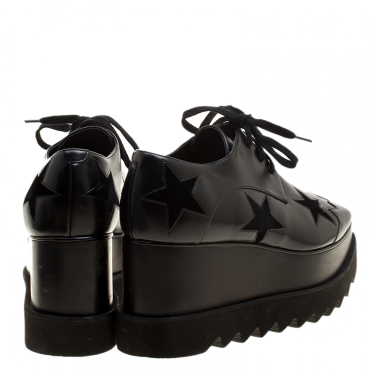 Pre Owned Stella McCartney Black Faux Leather Elyse Star Platform Derby Size 37