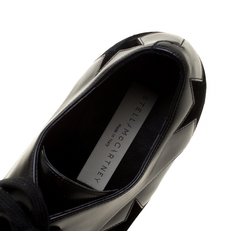 Pre Owned Stella McCartney Black Faux Leather Elyse Star Platform Derby Size 37