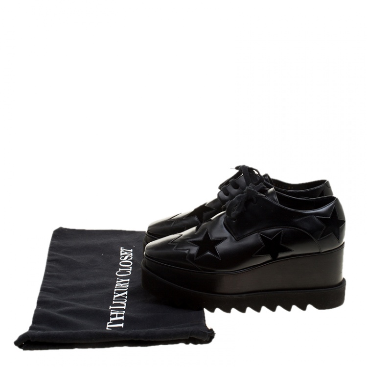 Pre Owned Stella McCartney Black Faux Leather Elyse Star Platform Derby Size 37