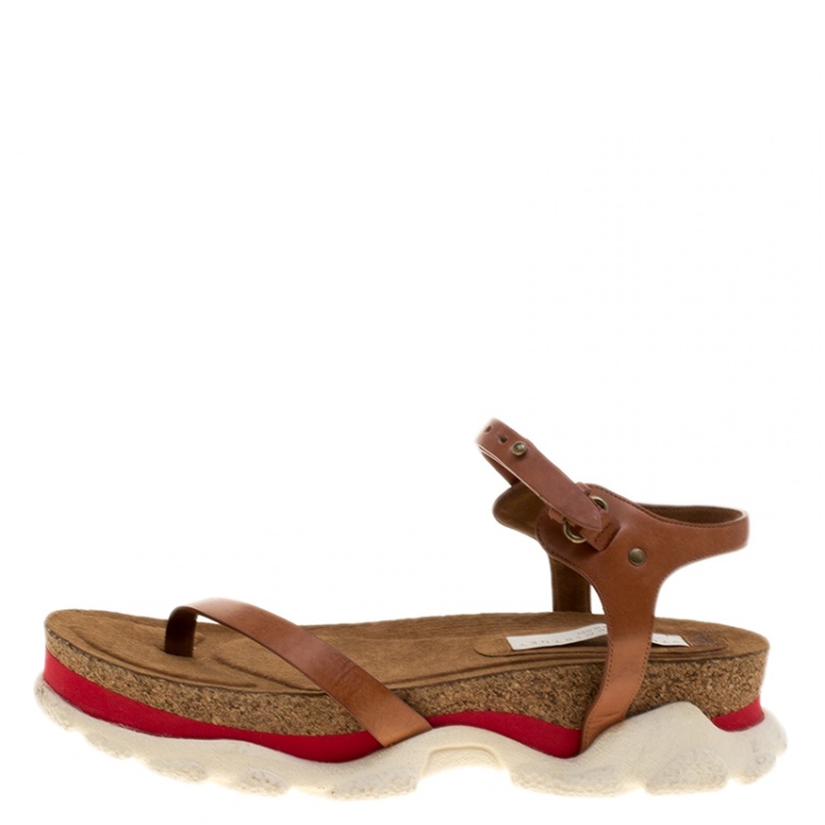 Pre Owned Stella McCartney Brown Faux Leather Altea Platform Slides Size 39