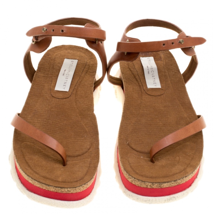 Pre Owned Stella McCartney Brown Faux Leather Altea Platform Slides Size 39