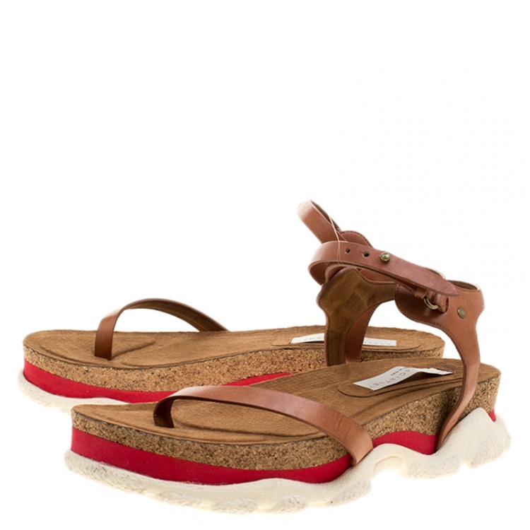 Pre Owned Stella McCartney Brown Faux Leather Altea Platform Slides Size 39