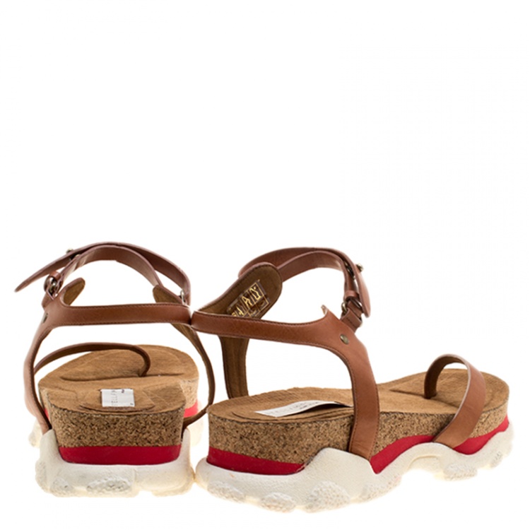Pre Owned Stella McCartney Brown Faux Leather Altea Platform Slides Size 39