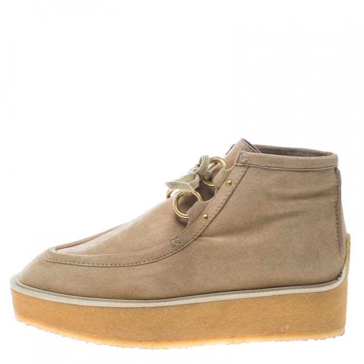Pre Owned Stella McCartney Beige Faux Suede High Clipper Platform Ankle Boots Size 37.5