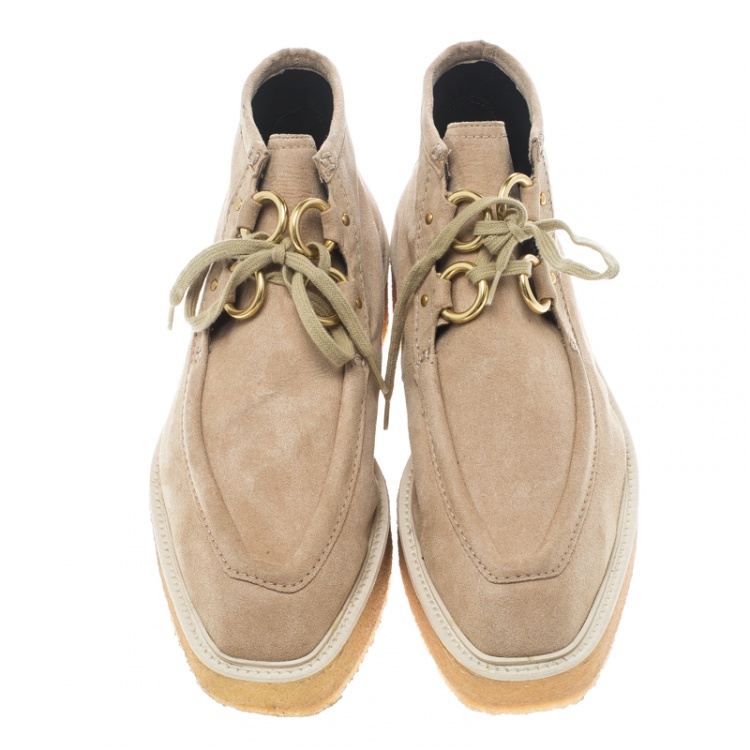 Pre Owned Stella McCartney Beige Faux Suede High Clipper Platform Ankle Boots Size 37.5